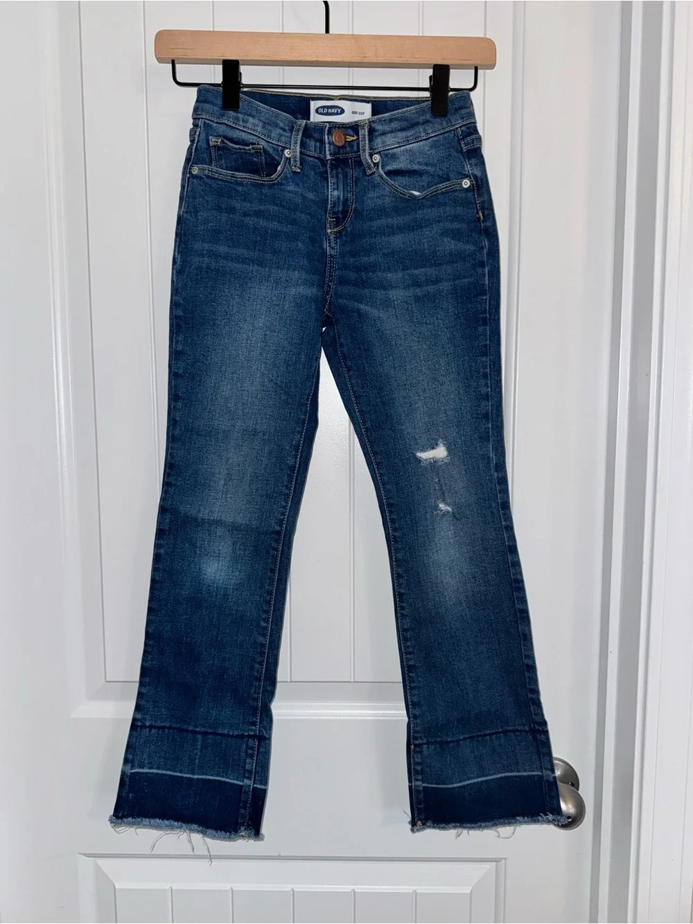 Old Navy Girls Size 8 Bootcut Jeans Distressed Raw Hem